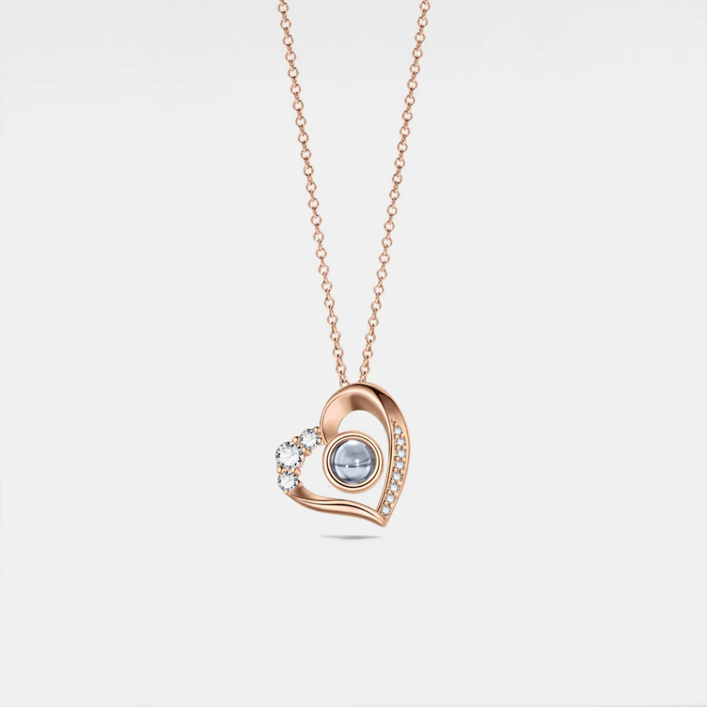 925 Sterling Silver Zircon Heart Custom Photo Projection Necklace