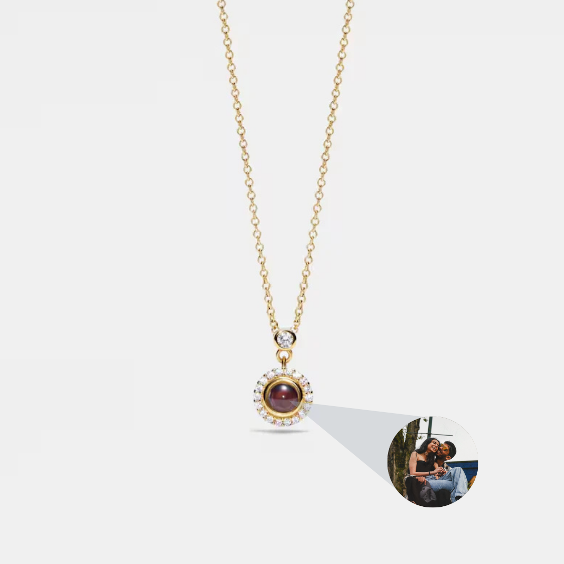 925 Sterling Silver Halo Custom Photo Projection Necklace
