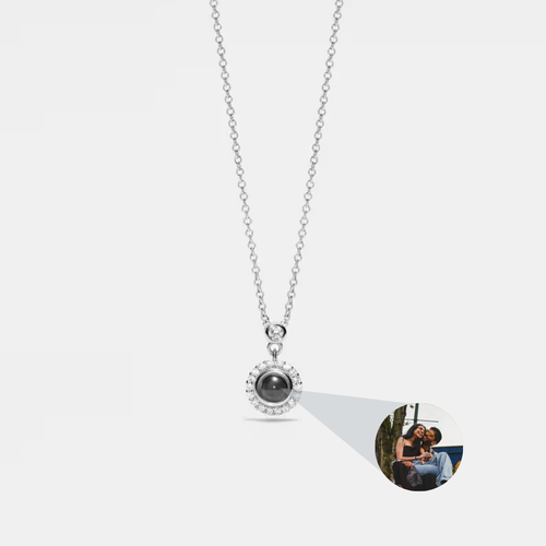 925 Sterling Silver Halo Custom Photo Projection Necklace