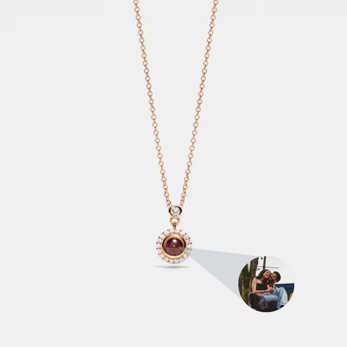 925 Sterling Silver Halo Custom Photo Projection Necklace