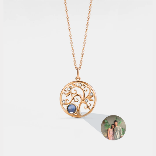 925 Sterling Silver Tree Of Life Custom Photo Projection Necklace