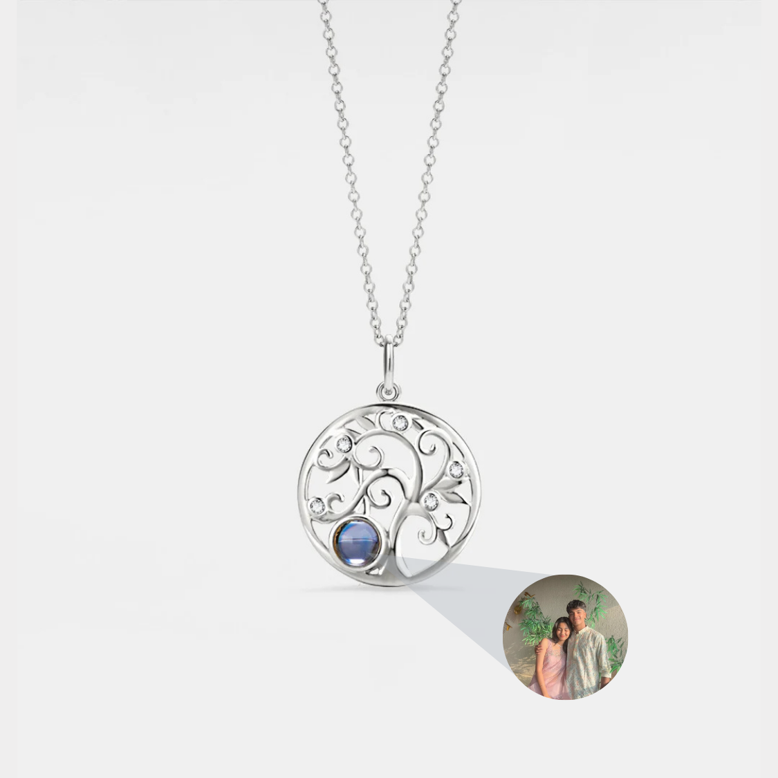 925 Sterling Silver Tree Of Life Custom Photo Projection Necklace