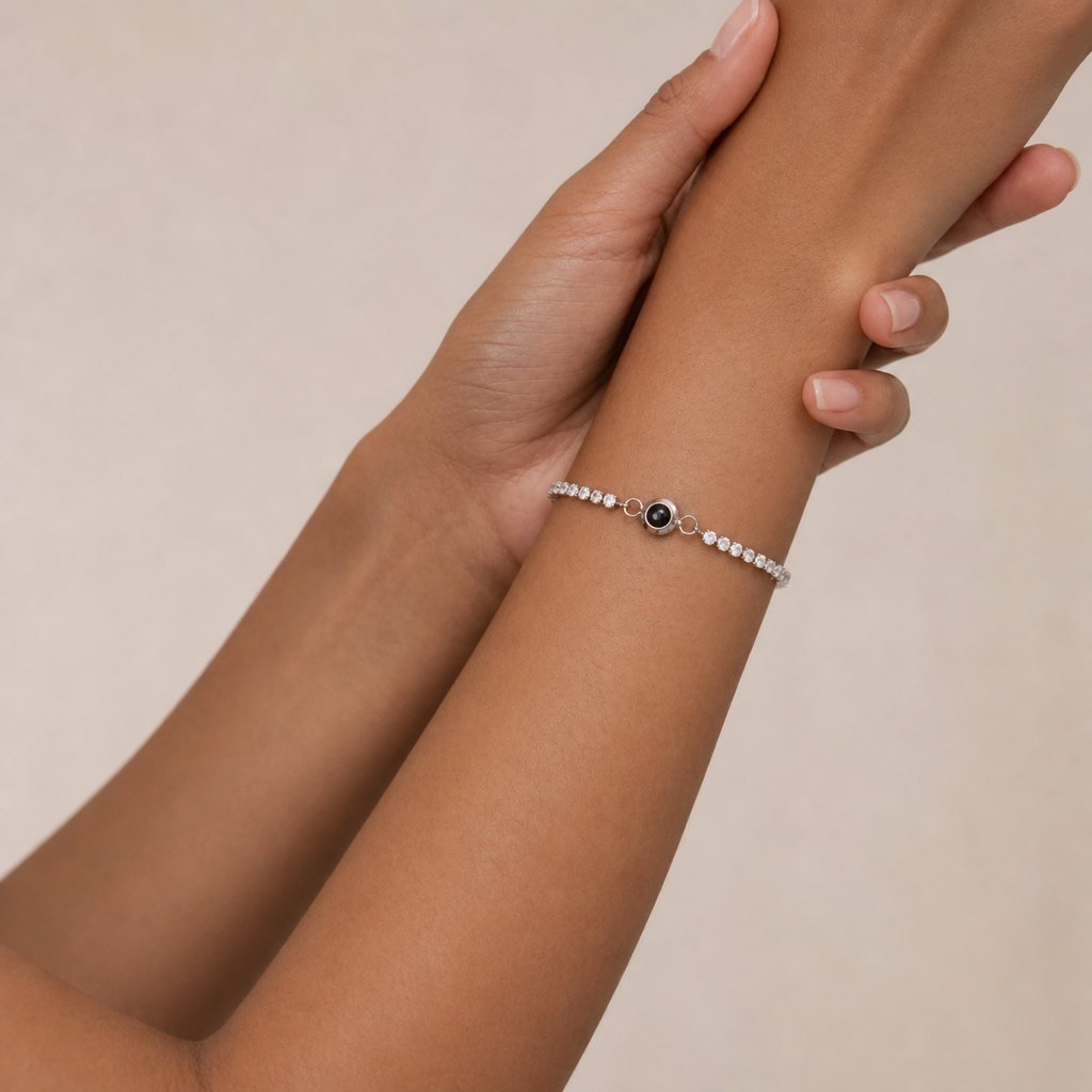 Silver Tennis Custom Photo Projection Bracelet