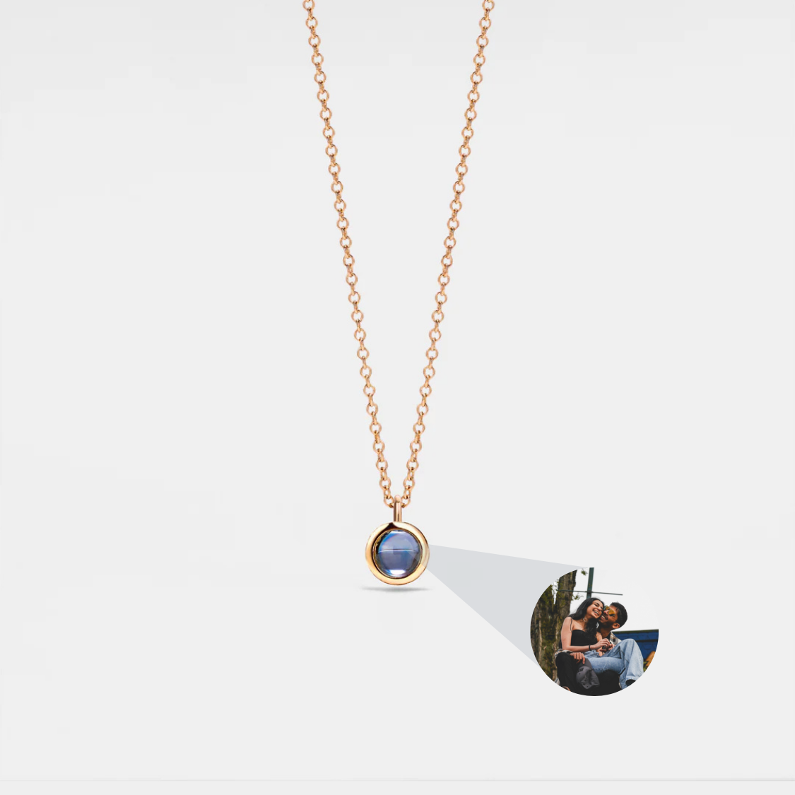 Rose gold round photo projection necklace